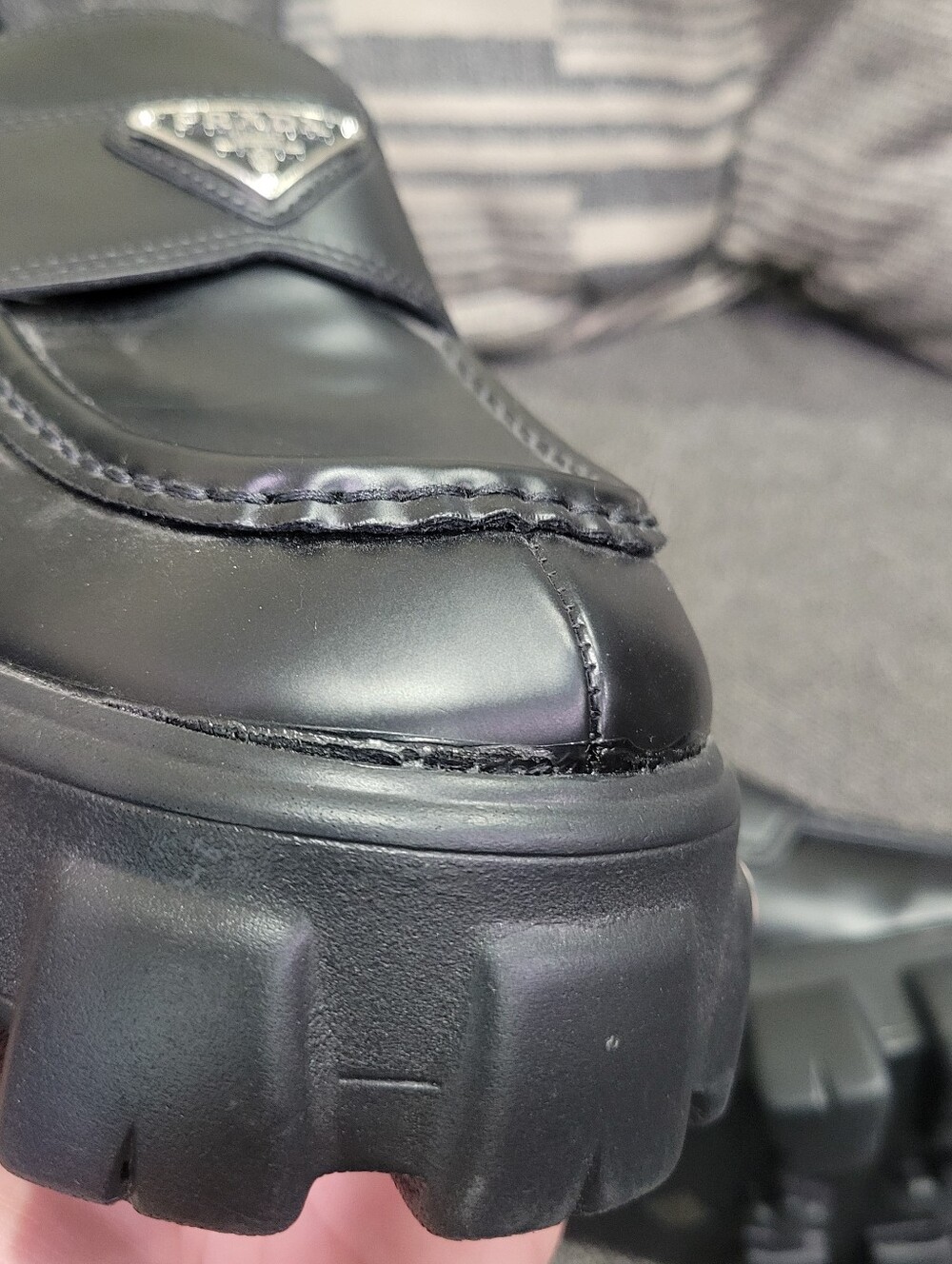 Prada Monolith Black Brushed Leather Platform Loafers Women’s Size 39 - Picture 11 of 11